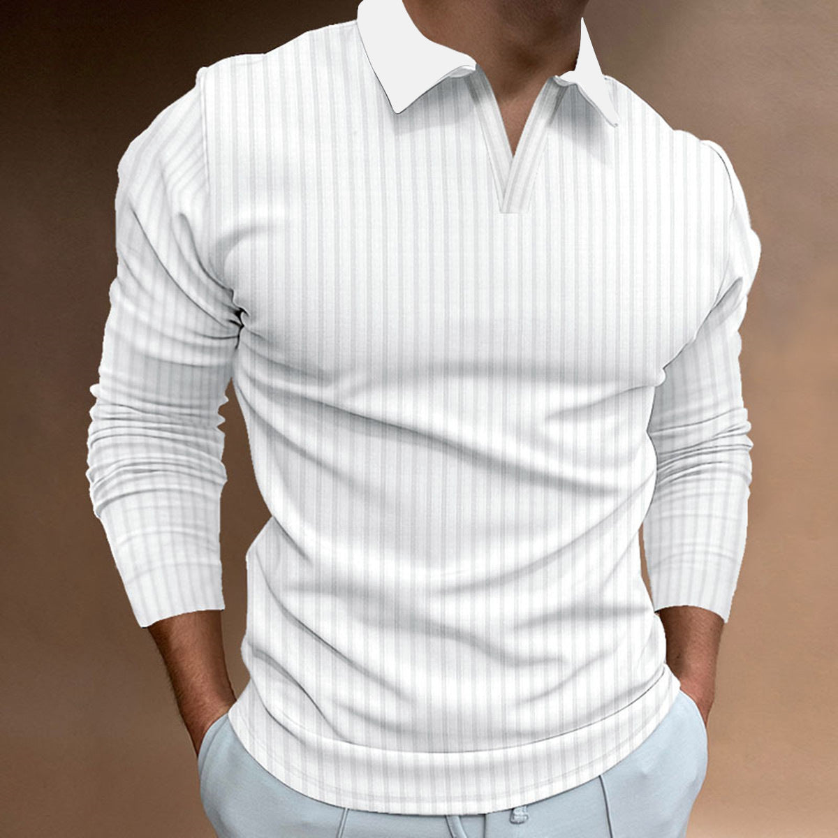 Men's ribbed polo jumper in White