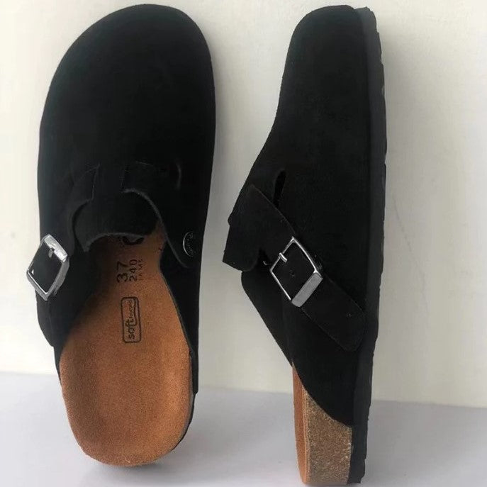 Women's leather Boston-style slip-on sandals – Saint Dor UK – pair view
